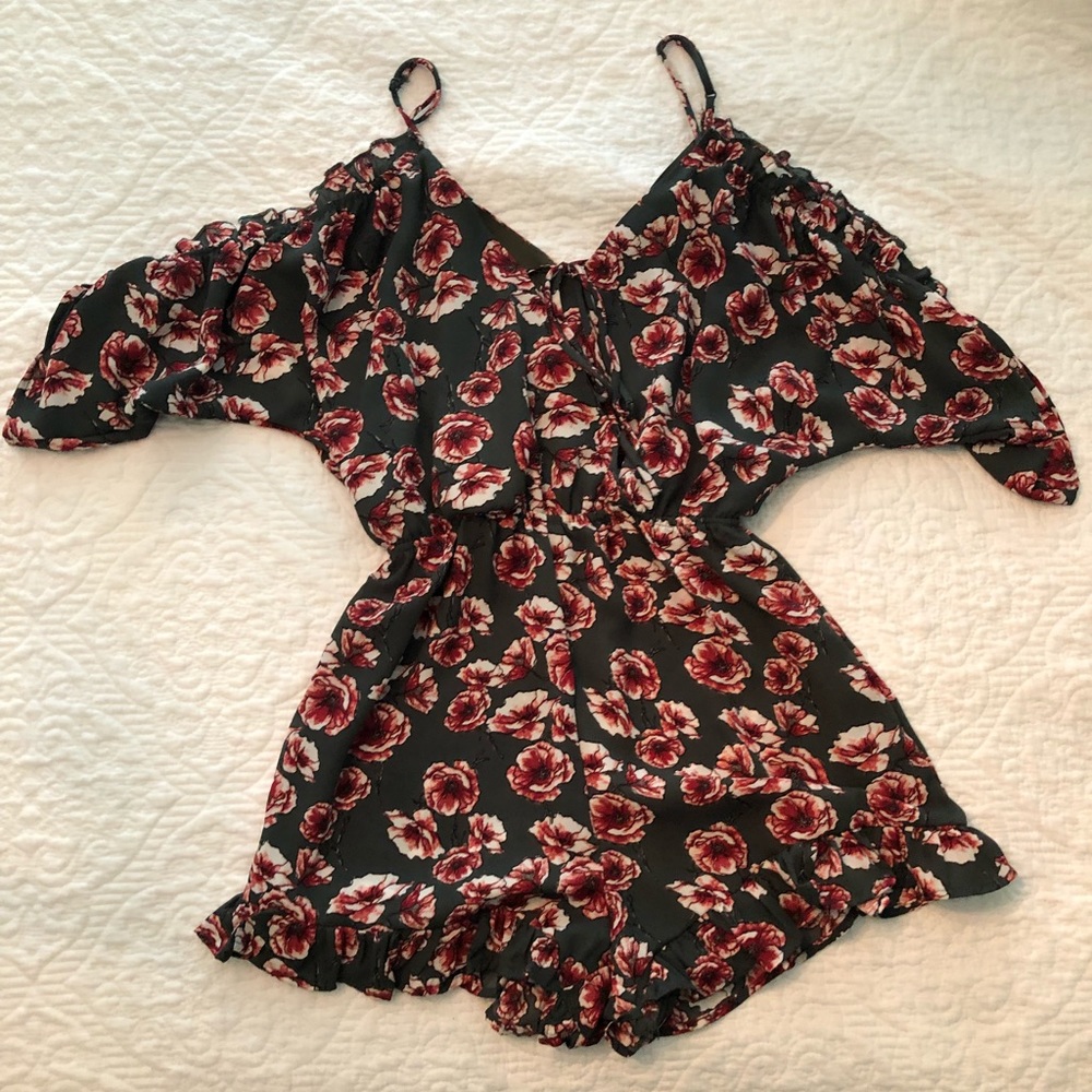Green and Pink Floral Romper